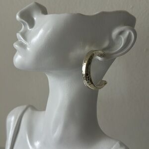 E&L Israel Sterling Silver Hammered Hoop Earrings 1 3/8" long